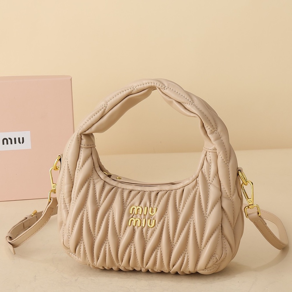 Miu Miu Cream Quilted Mini Shoulder Bag with Gold Hardware